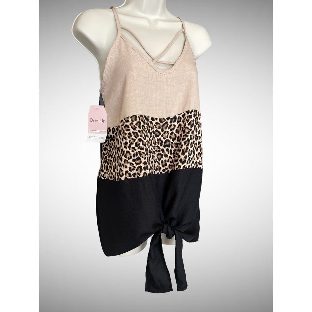 First Love Tie Front Tank Style Top, Strappy,‎ Leopard, NWT, Small